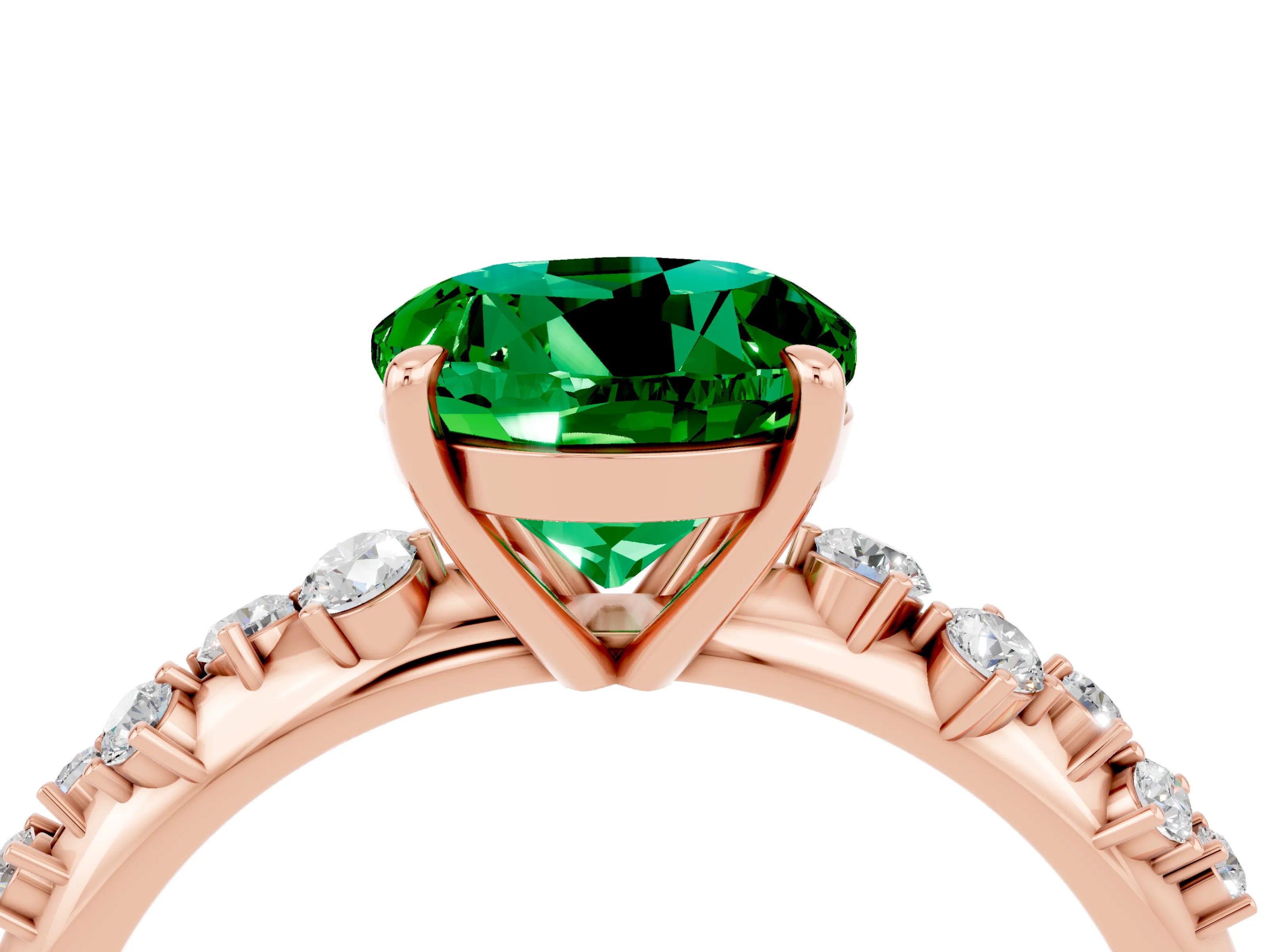 Rose gold Round Cut Emerald Cluster Side Stone Solitaire Ring with Prong Setting_28