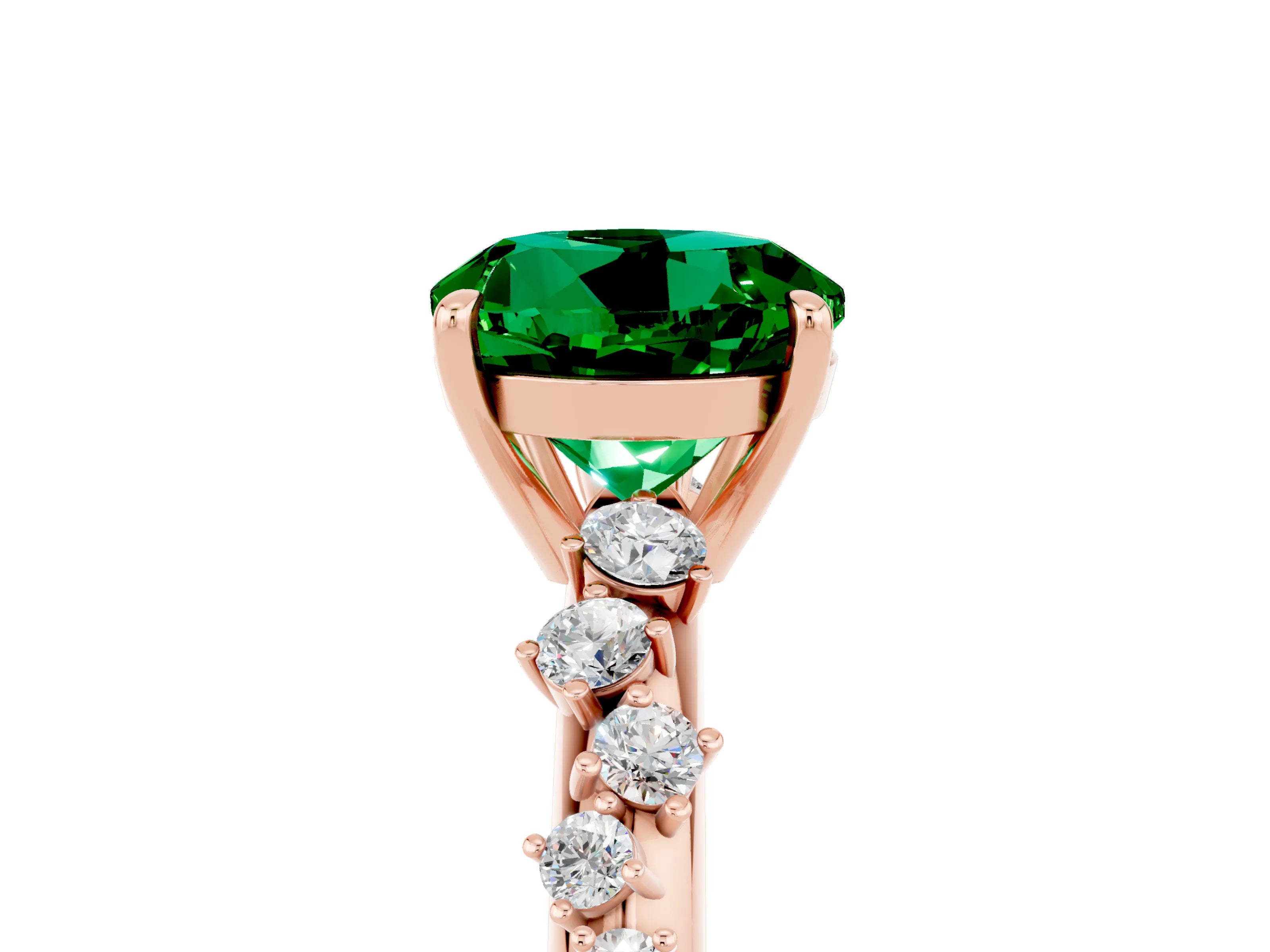 Rose gold Round Cut Emerald Cluster Side Stone Solitaire Ring with Prong Setting_29