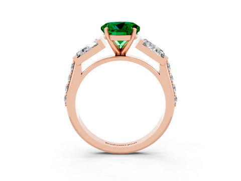Rose gold Round Cut Emerald Engagement Ring with Baguette Side Stones and Channel Set Band_3