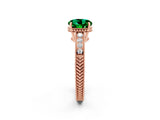Rose gold Round Cut Emerald Engagement Ring with Milgrain Channel Set Band and Prong Setting_2