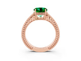 Rose gold Round Cut Emerald Engagement Ring with Milgrain Channel Set Band and Prong Setting_3