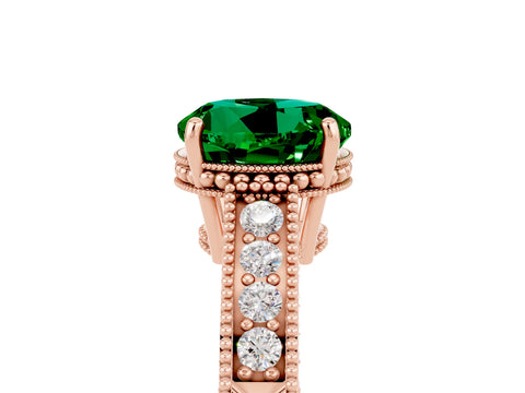 Rose gold Round Cut Emerald Engagement Ring with Milgrain Channel Set Band and Prong Setting_5
