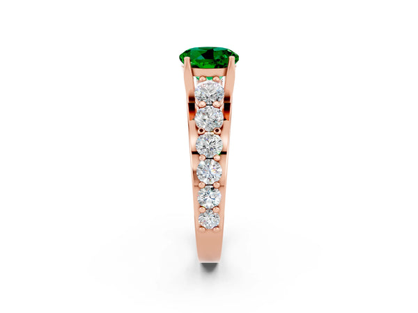 Rose gold Round Cut Emerald Engagement Ring with Pavé Band and Four-Prong Setting
