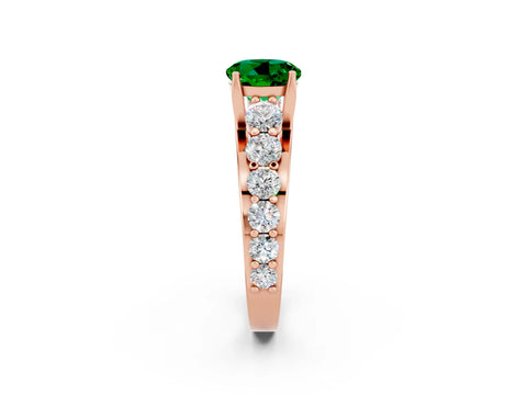Rose gold Round Cut Emerald Engagement Ring with Pavé Band and Four-Prong Setting_2