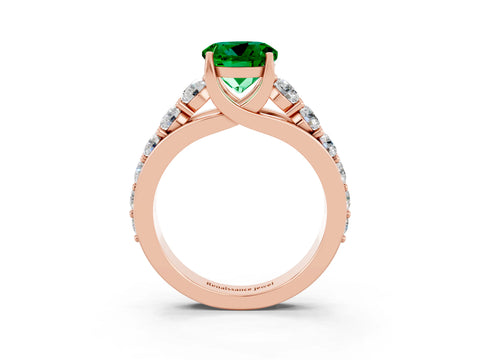 Rose gold Round Cut Emerald Engagement Ring with Pavé Band and Four-Prong Setting_3