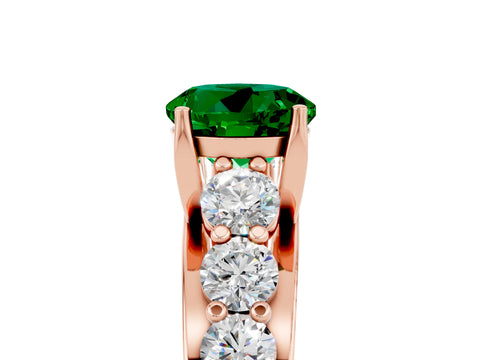 Rose gold Round Cut Emerald Engagement Ring with Pavé Band and Four-Prong Setting_5