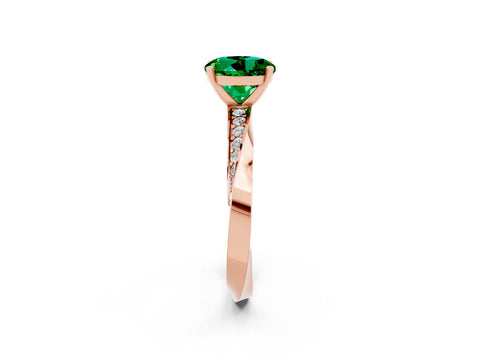 Rose gold Round Cut Emerald Engagement Ring with Side Stone Accents and Four-Prong Setting_29