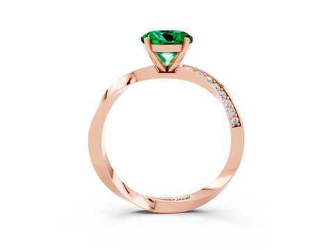 Rose gold Round Cut Emerald Engagement Ring with Side Stone Accents and Four-Prong Setting_30