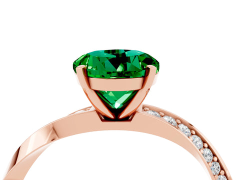 Rose gold Round Cut Emerald Engagement Ring with Side Stone Accents and Four-Prong Setting_31