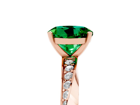 Rose gold Round Cut Emerald Engagement Ring with Side Stone Accents and Four-Prong Setting_32