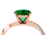 Rose gold Round Cut Emerald Engagement Ring with Side Stone Accents and Four-Prong Setting_64