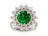 Rose gold Round Cut Emerald Floral Double Halo Engagement Ring with Prong Setting_60