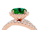 Rose gold Round Cut Emerald Halo Ring with Round Split Shank and Prong Setting_52