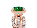 Rose gold Round Cut Emerald Halo Ring with Round Split Shank and Prong Setting_53