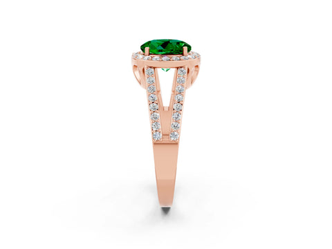 Rose gold Round Cut Emerald Halo Ring with Split Shank U-Prong Band and Four-Prong Setting_2