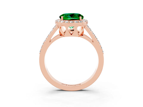 Rose gold Round Cut Emerald Halo Ring with Split Shank U-Prong Band and Four-Prong Setting_3