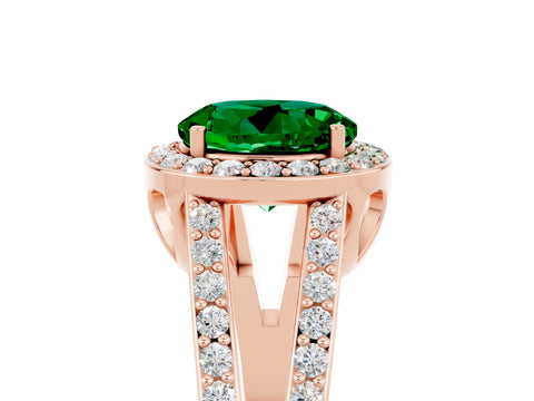 Rose gold Round Cut Emerald Halo Ring with Split Shank U-Prong Band and Four-Prong Setting_5