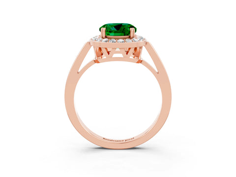 Rose gold Round Cut Emerald Halo Ring with Split Shank and Four-Prong Setting_3