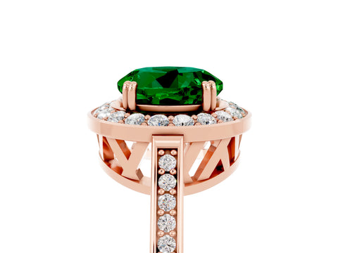 Rose gold Round Cut Emerald Halo Ring with Split Shank and Four-Prong Setting_5