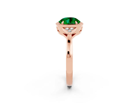 Rose gold Round Cut Emerald Halo Ring with Tapered Band and Four-Prong Setting_2