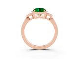 Rose gold Round Cut Emerald Halo Ring with Tapered Band and Four-Prong Setting_3
