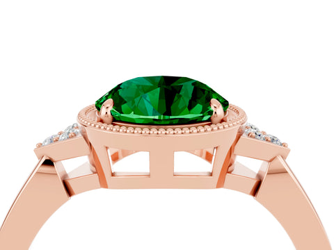 Rose gold Round Cut Emerald Halo Ring with Tapered Band and Four-Prong Setting_4