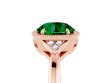 Rose gold Round Cut Emerald Halo Ring with Tapered Band and Four-Prong Setting_5