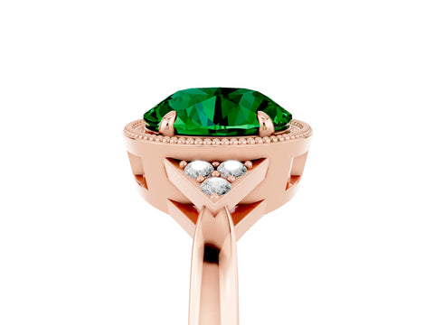 Rose gold Round Cut Emerald Halo Ring with Tapered Band and Four-Prong Setting_5