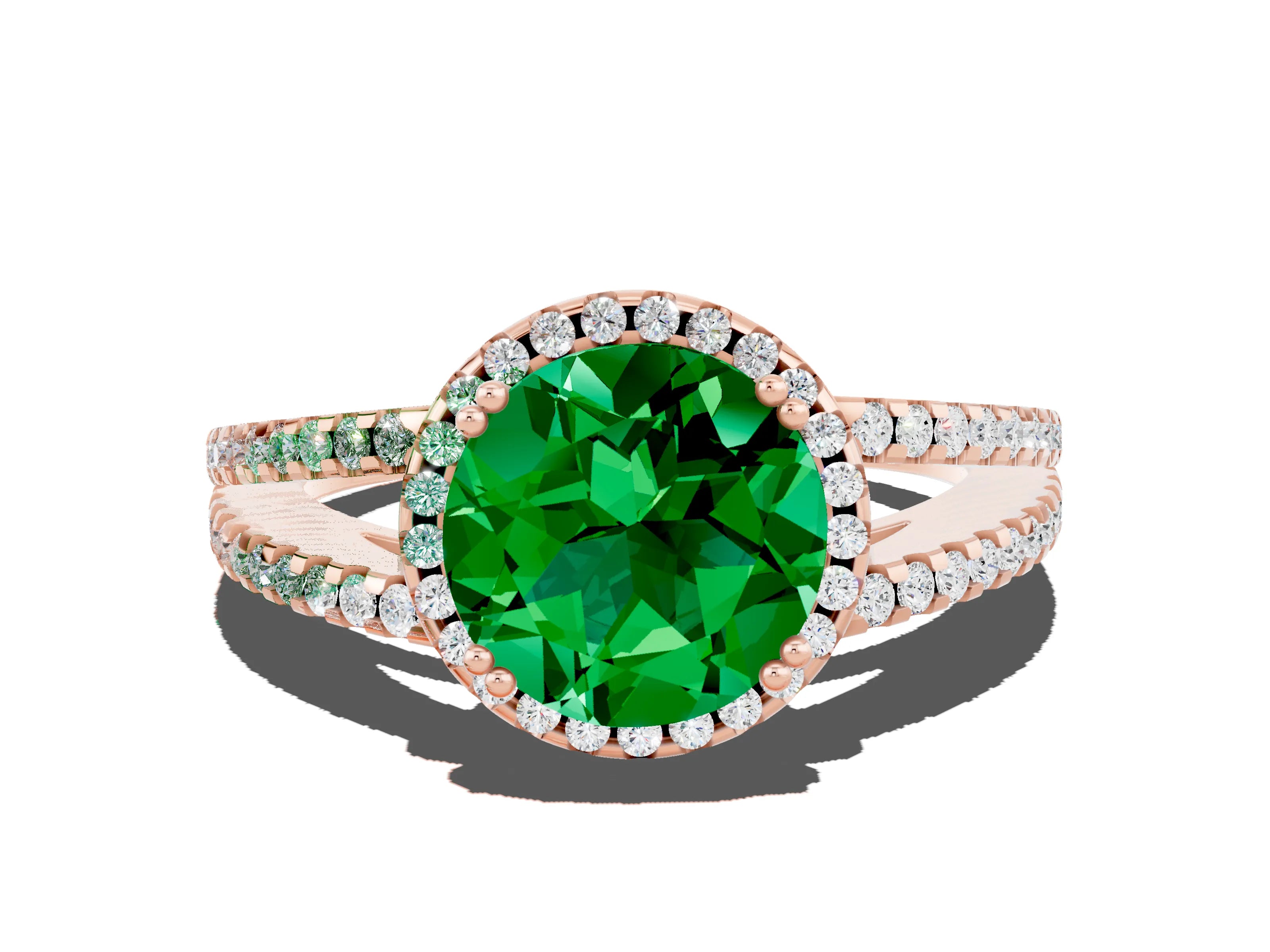 Rose gold Round Cut Emerald Halo Split Shank Engagement Ring_12