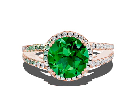 Rose gold Round Cut Emerald Halo Split Shank Engagement Ring_12
