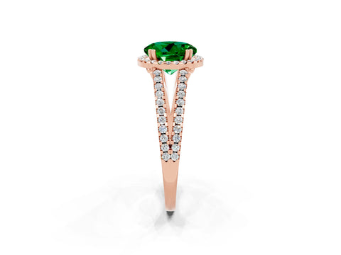 Rose gold Round Cut Emerald Halo Split Shank Engagement Ring_14