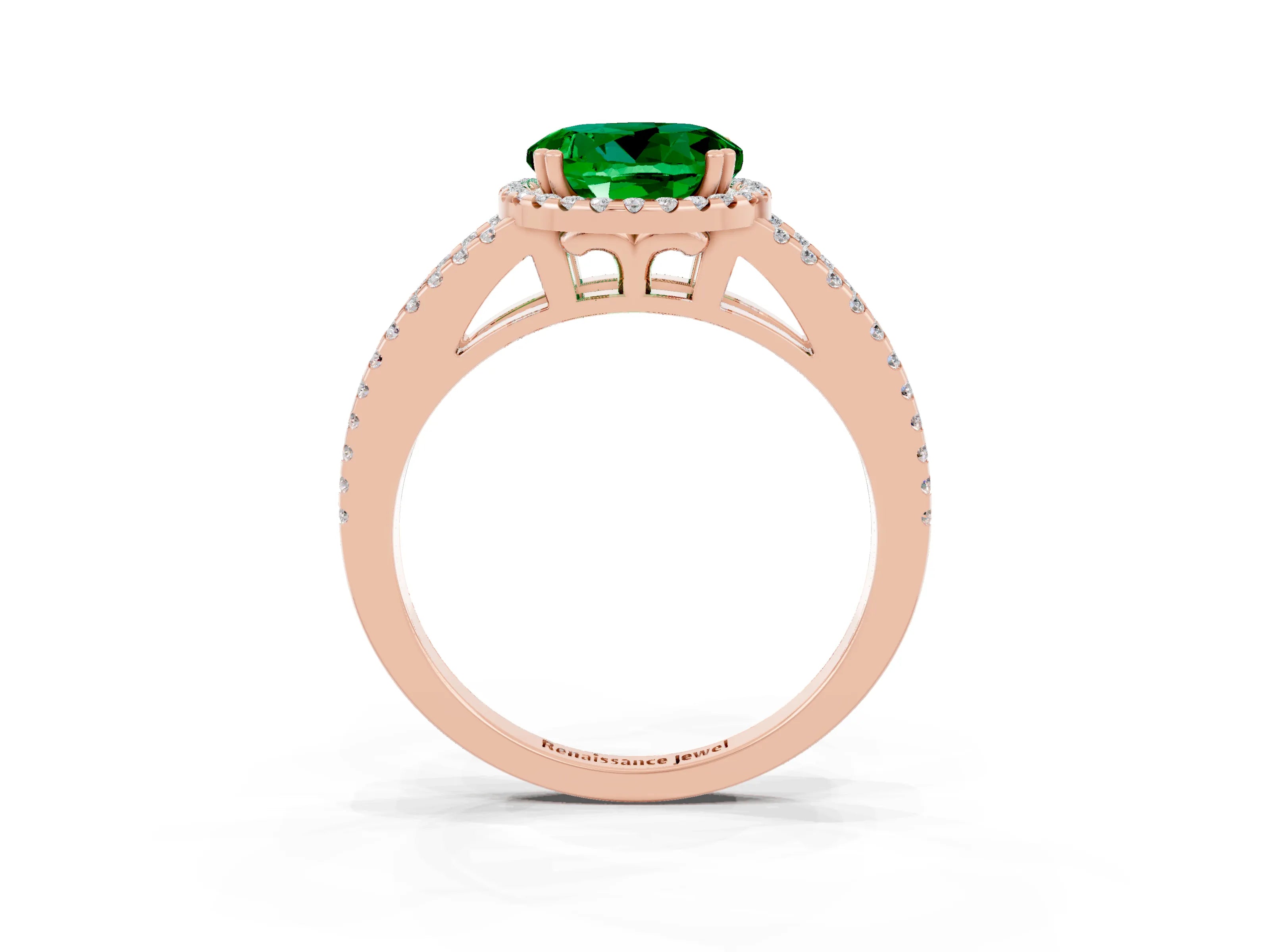 Rose gold Round Cut Emerald Halo Split Shank Engagement Ring_15
