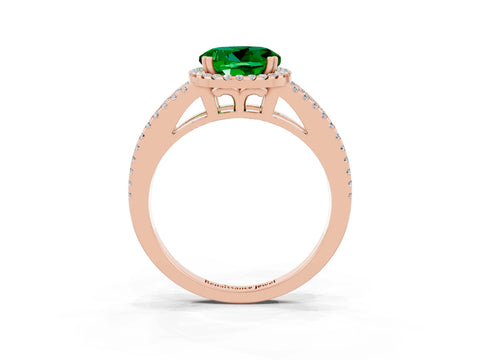 Rose gold Round Cut Emerald Halo Split Shank Engagement Ring_15