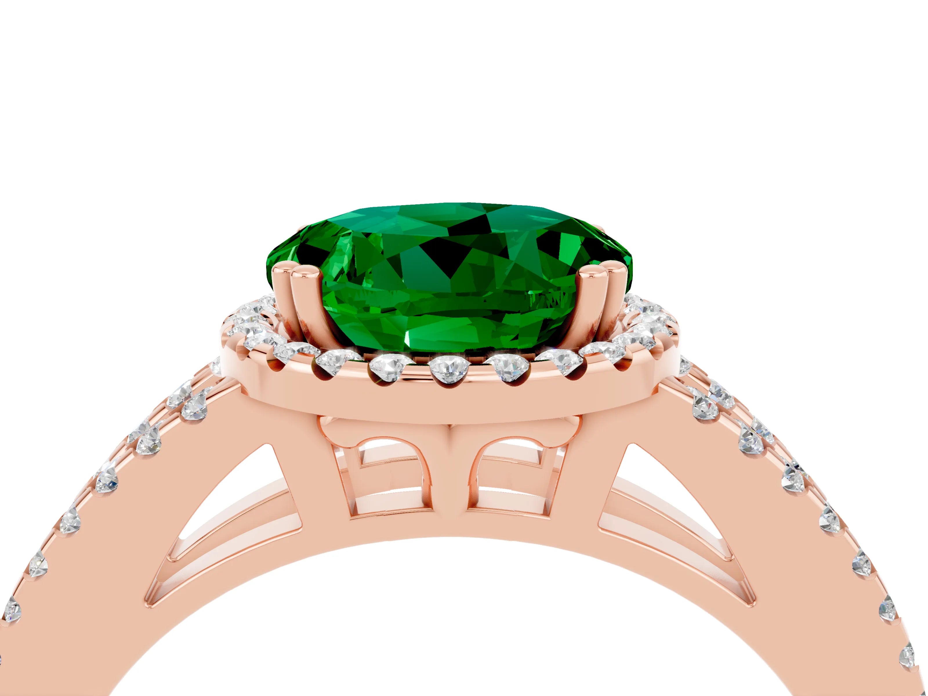 Rose gold Round Cut Emerald Halo Split Shank Engagement Ring_16