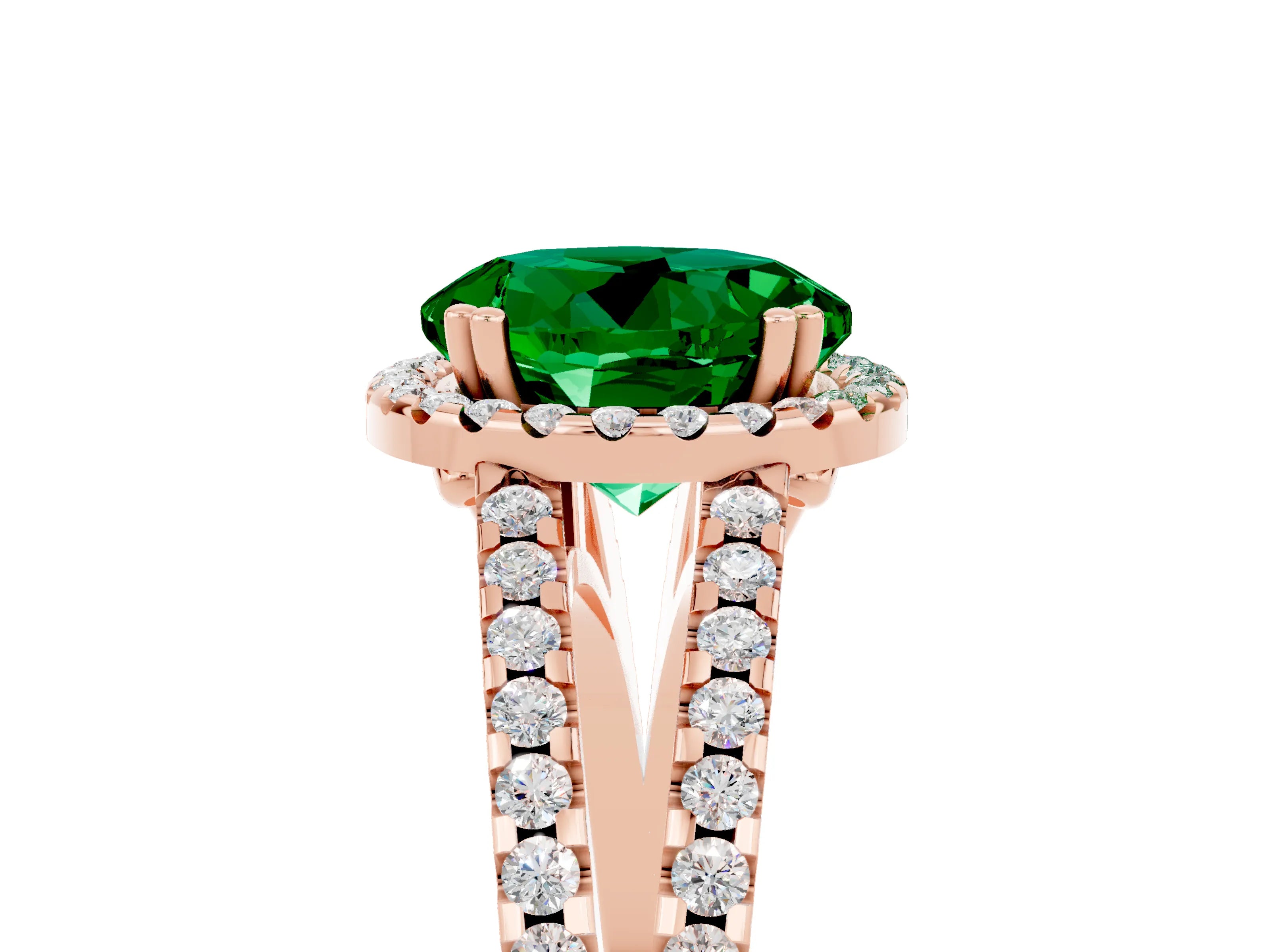 Rose gold Round Cut Emerald Halo Split Shank Engagement Ring_17