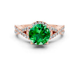 Rose gold Round Cut Emerald  Halo Twist Band Solitaire Prong Setting Ring_24