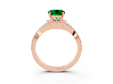 Rose gold Round Cut Emerald  Halo Twist Band Solitaire Prong Setting Ring_27