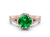 Rose gold Round Cut Emerald  Halo Twist Band Solitaire Prong Setting Ring_42