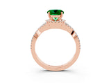 Rose gold Round Cut Emerald  Halo Twist Band Solitaire Prong Setting Ring_45