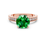 Rose gold Round Cut Emerald Milgrain Pavé Engagement Ring with Four-Prong Setting