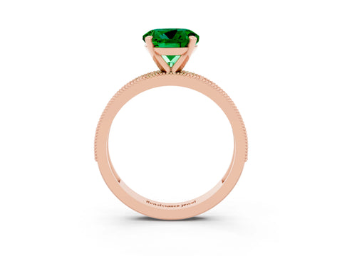 Rose gold Round Cut Emerald Milgrain Pavé Engagement Ring with Four-Prong Setting_3