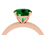 Rose gold Round Cut Emerald Milgrain Pavé Engagement Ring with Four-Prong Setting_4