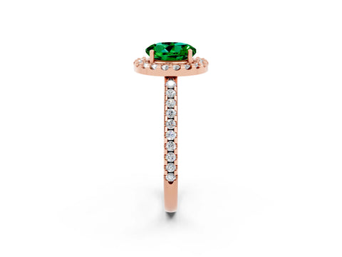 Rose gold Round Cut Emerald Pavé Halo Ring with Four-Prong Setting_14