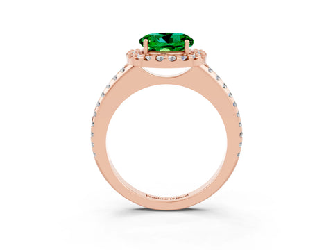 Rose gold Round Cut Emerald Pavé Halo Ring with Four-Prong Setting_15