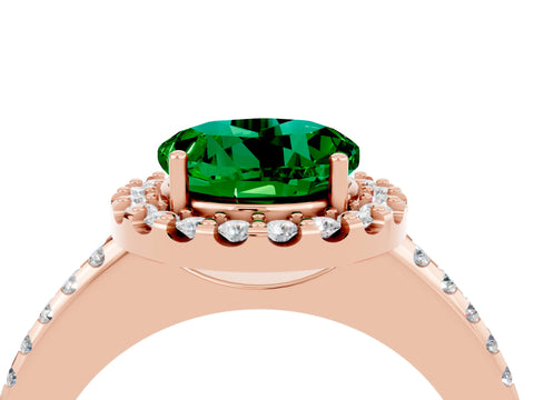 Rose gold Round Cut Emerald Pavé Halo Ring with Four-Prong Setting_16