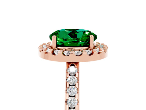 Rose gold Round Cut Emerald Pavé Halo Ring with Four-Prong Setting_17