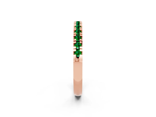 Rose Gold Round Lab-Grown Emerald Thin Pave Half Eternity Wedding Band