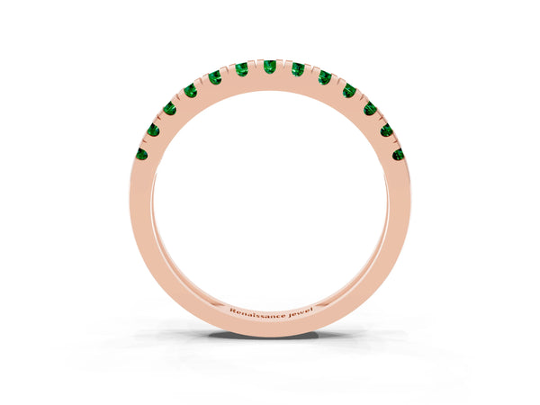 Rose Gold Round Lab-Grown Emerald Thin Pave Half Eternity Wedding Band