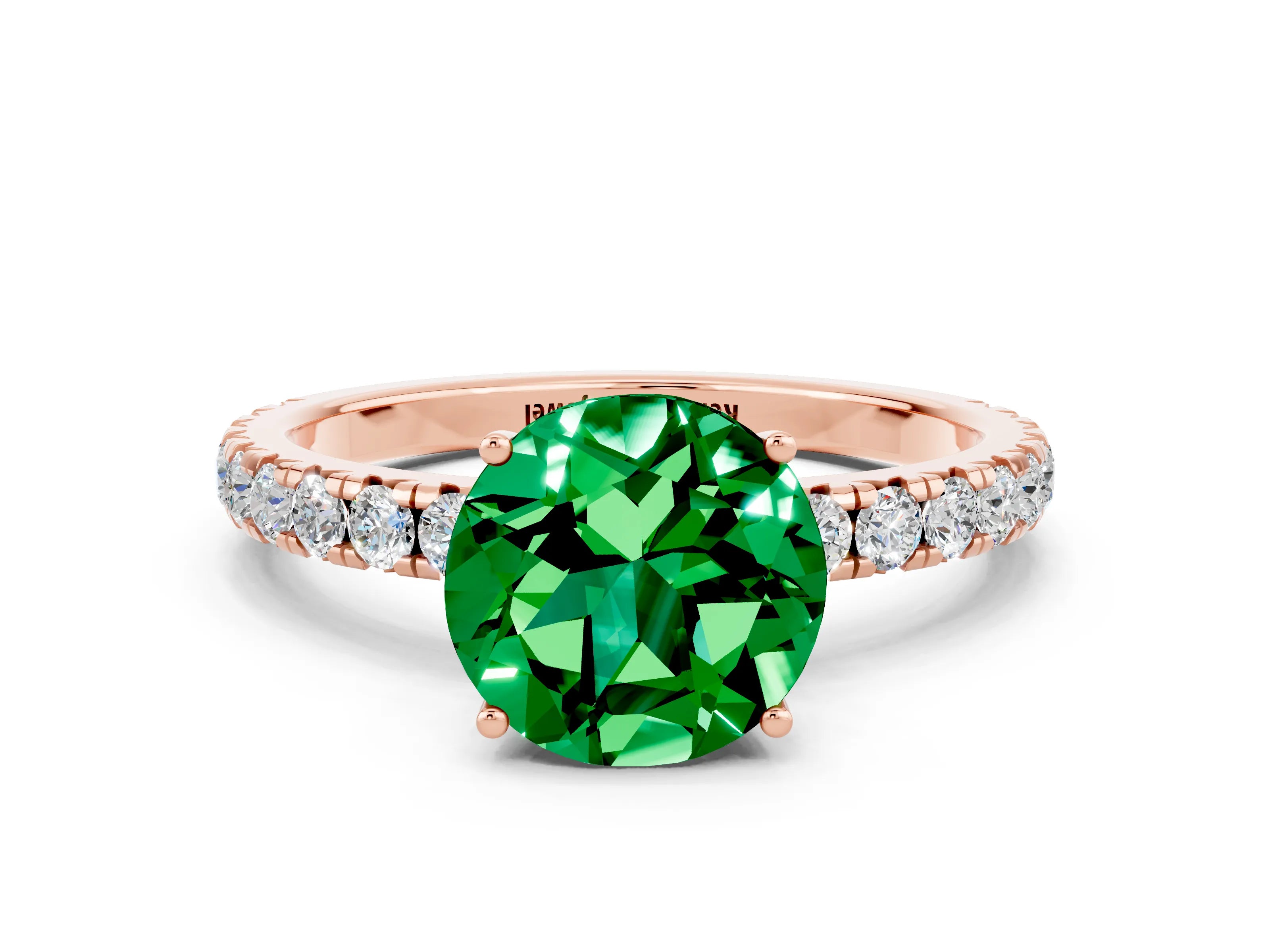 Rose gold Round Cut Emerald Pavé Solitaire Engagement Ring with Four-Prong Setting_12