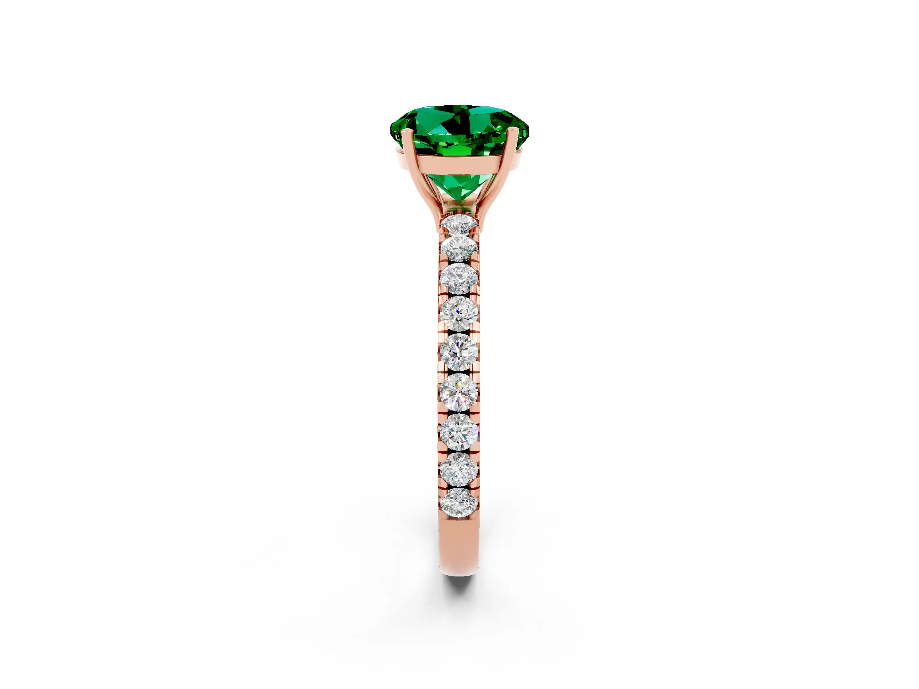 Rose gold Round Cut Emerald Pavé Solitaire Engagement Ring with Four-Prong Setting_14